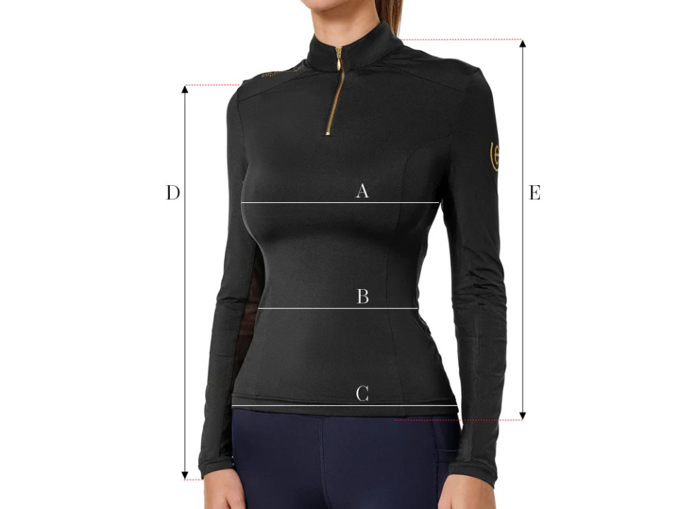 Ilustração do guia de tamanhos para Polos, camisetas e camisas Equestrian Stockholm