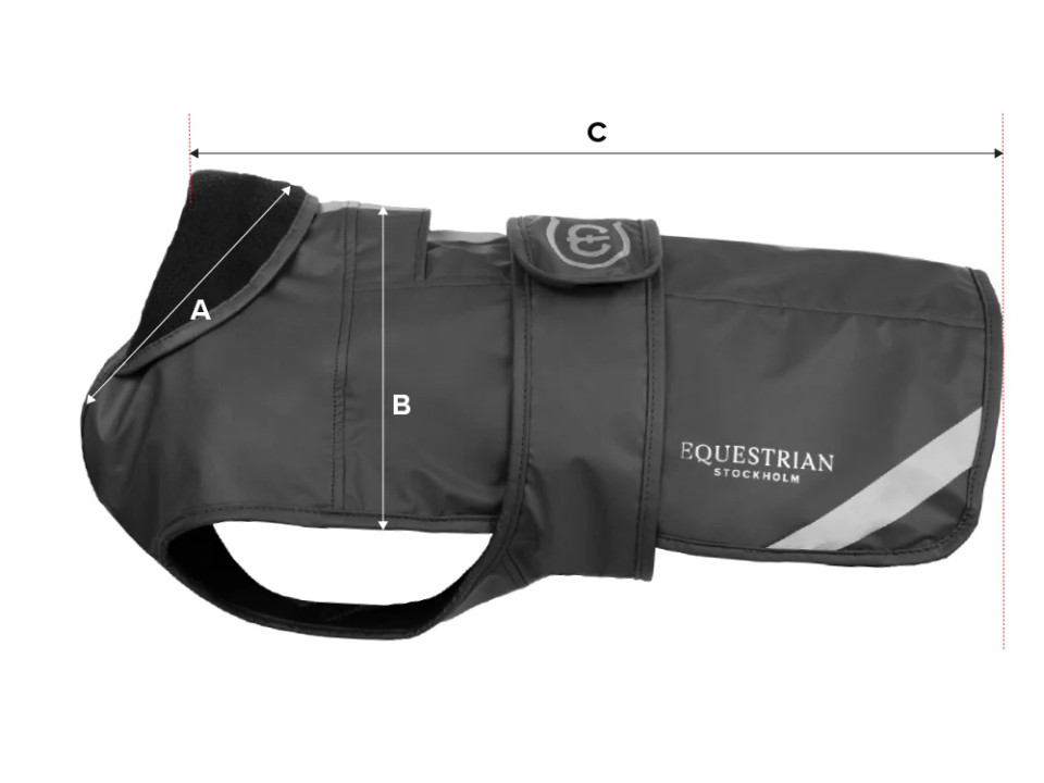 Ilustração do guia de tamanhos para Capa para cão Equestrian Stockholm