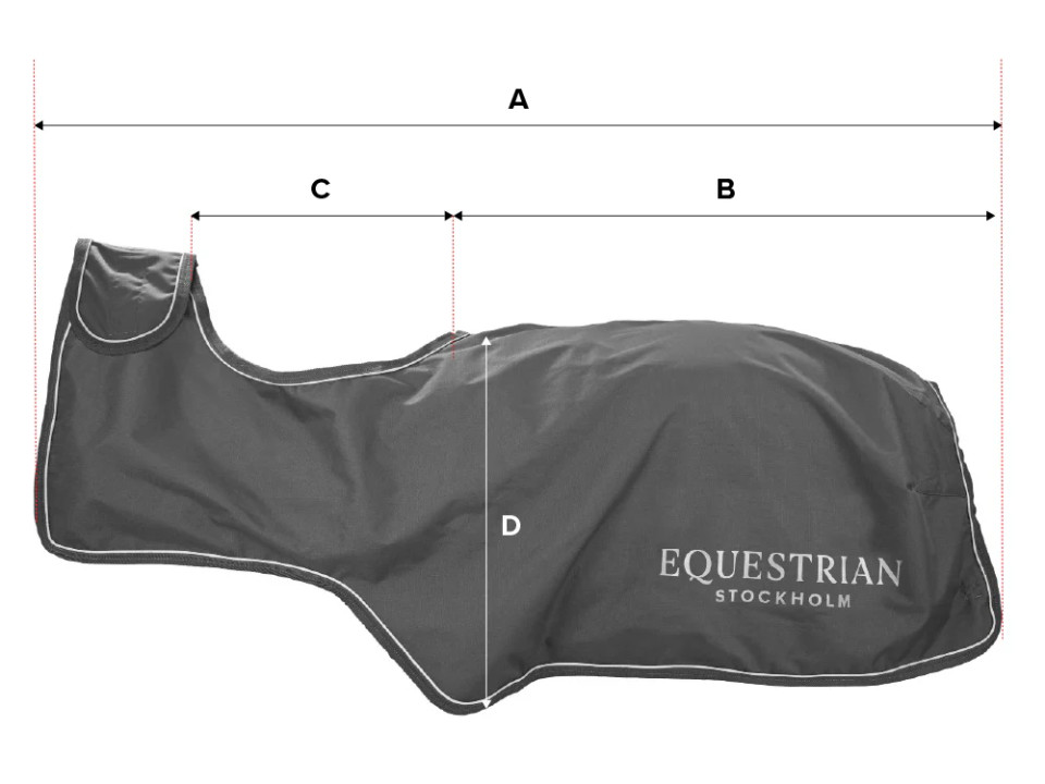 Ilustração do guia de tamanhos para Cobertor de garupa para cavalo Equestrian Stockholm