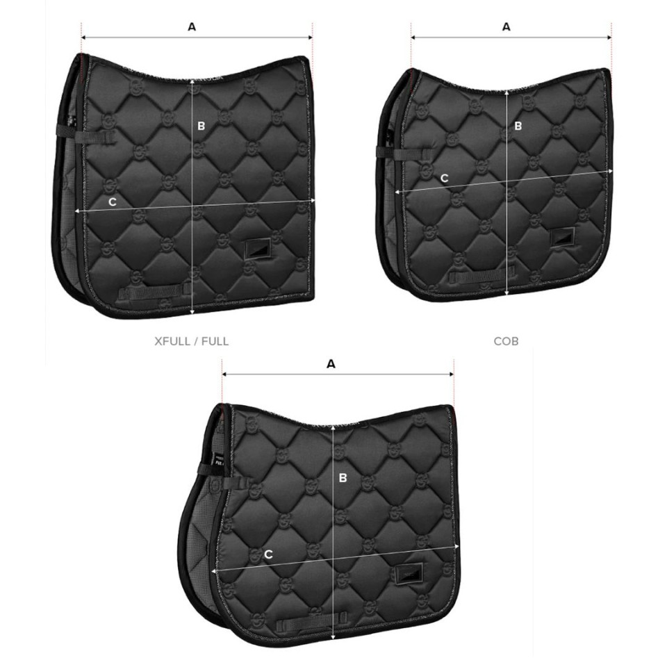 Ilustração do guia de tamanhos para Sela debaixo Equestrian Stockholm