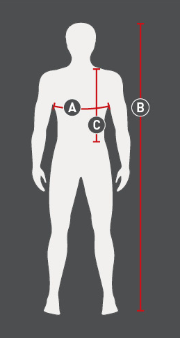 Ilustração do guia de tamanhos para Colete airbag de equitação Swing